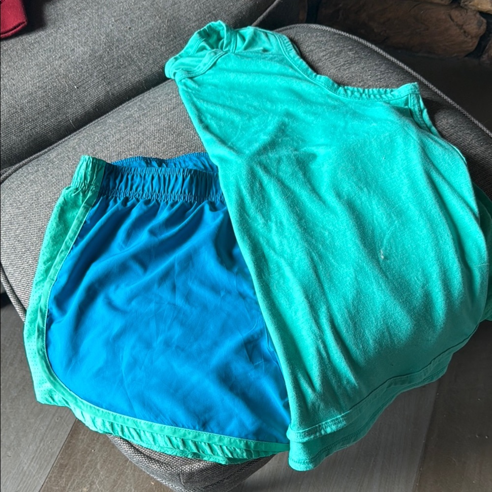 Teal Tank Top and Blue Shorts Set